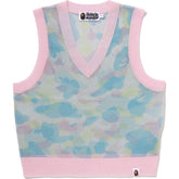 NEW MULTI CAMO METALLIC CROPPED KNIT VEST LADIES